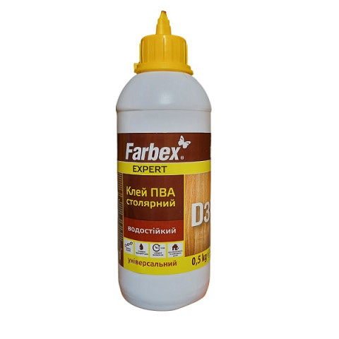 Клей ПВА D3 столярний, ТМ "Farbex" - 0,5 кг Пляшка