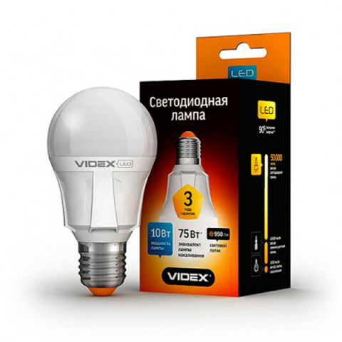 Лампа LED A60е 10W (75Вт) E27 3000K Videx (м.2 роки)