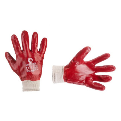 Рукавички МБС (червона) бавовняний трикотаж, в'язаний манжет 10,5inх26см (12шт/уп)