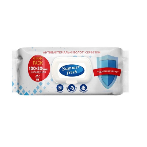 Серветки вологі 120шт. Клапан SUMMER FRESH в асортименті