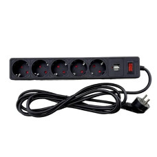 Мережевий фільтр 5 гнізд із заземленням, 4.5м, 1USB, чорний NEW Крет
