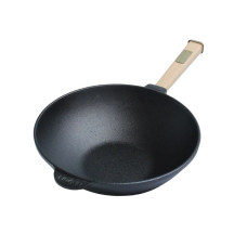 Сковорода чавун WOK 24см,h-7см, 2,2л дерев'яна ручка, подарункова упаковка Brizoll