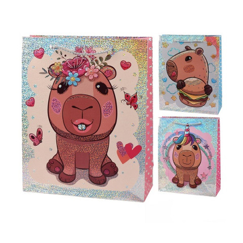 Пакет подарочный бумажный L "Capybara" 31*42*12см (12 шт/уп)