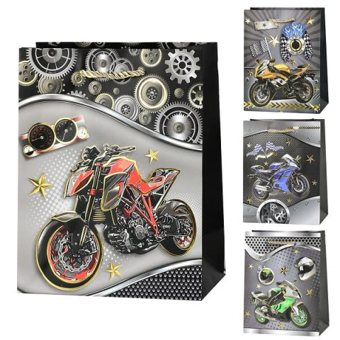 Пакет подарочный бумажный M "Motorbike" 26*32*10см (12 шт/уп)