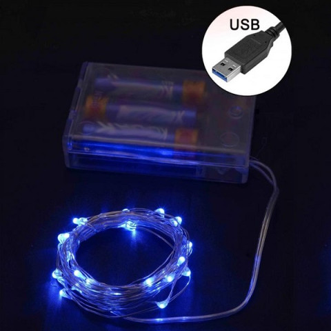 Гирлянда Роса на батарейках 30 LED 3м+USB, синий