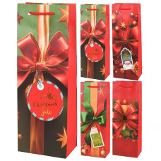 Пакет подарочный бумажный под бутылку "Merry Christmas" 13*8.5*36см (12шт/уп)
