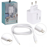 Зарядное устройство для телефона USB A+C с кабелем Type-C to Lightning 1.0м SOLMA