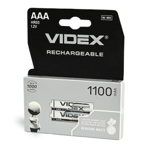Батарейка Videx аккумуляторная HR3 ААА,1100mAh,минипальчиковая(2шт) пачка