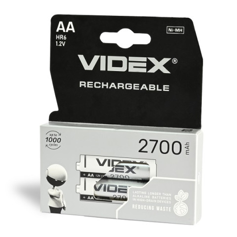Батарейка Videx аккумуляторная HR6 АА,2700mAh,пальчиковая(2шт) пачка