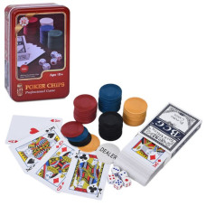 Игра настольная Покер - фишки 100шт, карты, кубики 5шт, в коробке (металлическая)