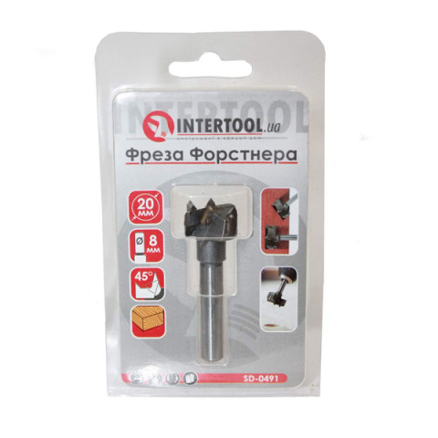 Фреза Форстнера D-20 мм, d-8 мм под минификс. INTERTOOL