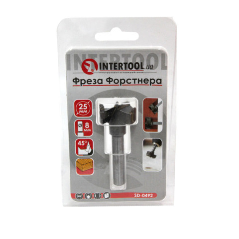 Фреза Форстнера D-25 мм, d-8 мм для дверных петель. INTERTOOL