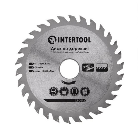 Диск пильний INTERTOOL 115х22.23мм 30Т з напайками
