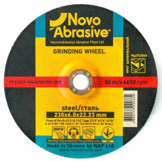 Диск шліфувальний по металу NOVOABRASIVE 230х6х22.23мм Т27 тарілчастий 10шт*уп