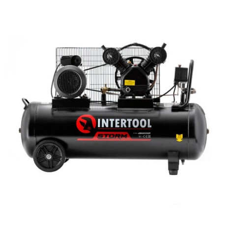 Компресор INTERTOOL 100л ремінний 3.0кВт 220В 8атм 500л.хв 4HP 2цил 36міс