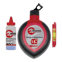 Шнур відбивний 15м з коректором 115г та рівень 3 в 1 (12шт/уп) Intertool